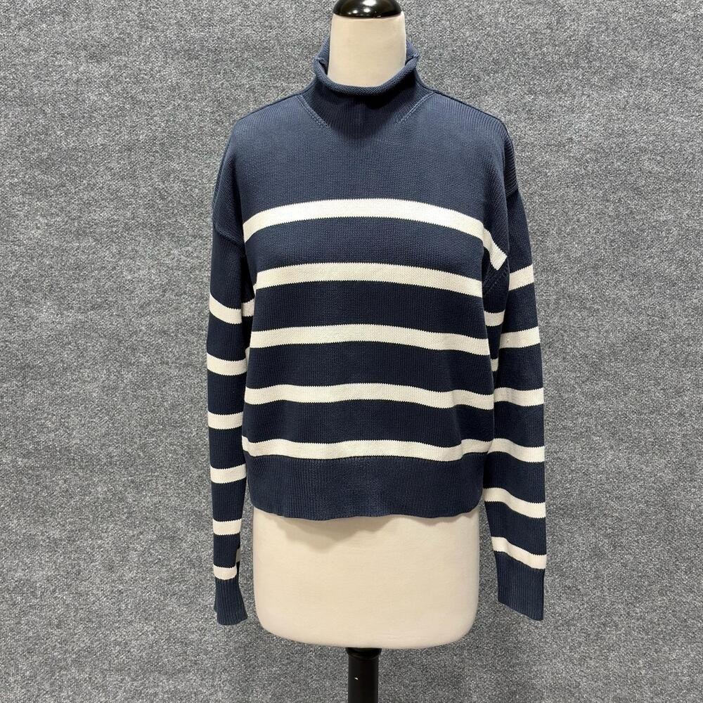 Club Monaco Sweater Womens XS Blue White Striped Turtleneck Pullover Nautical